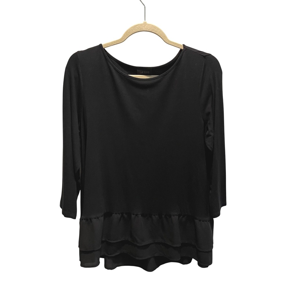 J. Jill Wearever Tunic Women S Black Minimalist Tiered Ruffle Hem 3/4 Sleeve Top